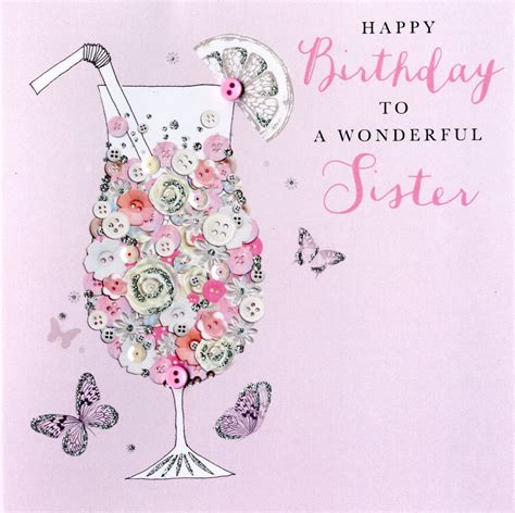 Wonderful Sister Birthday Buttoned Up Greeting Card Button Embellished