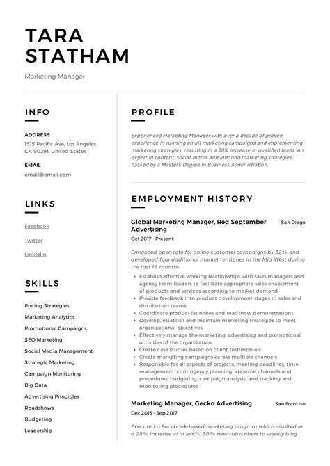 marketing resume templates  georgiaserre