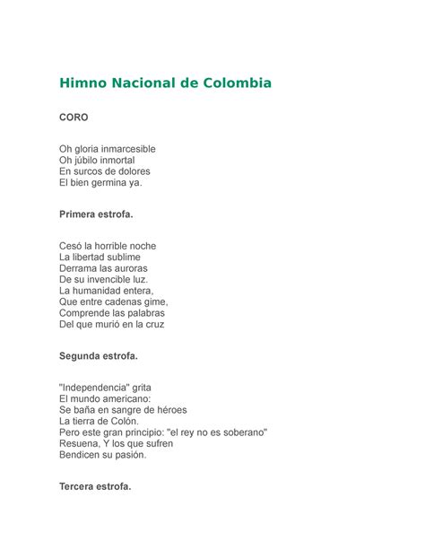 himno nacional de colombia himno nacional de colombia coro  gloria