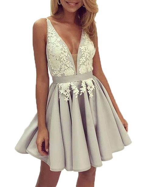 Sexy V Neck Lace Appliqued Short Homecoming Dresses