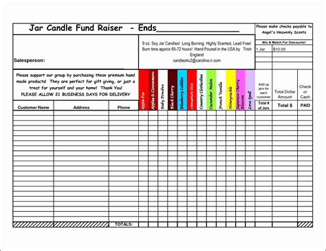 fundraising order form template fresh candle fundraiser order form template