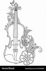 Violin Coloring Flowers Leafs Vector sketch template
