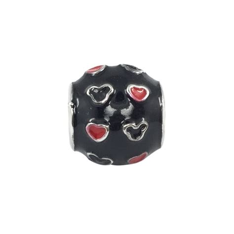 mickey silver plated charm  black  red enamel european beads fit pandora charms bracelets