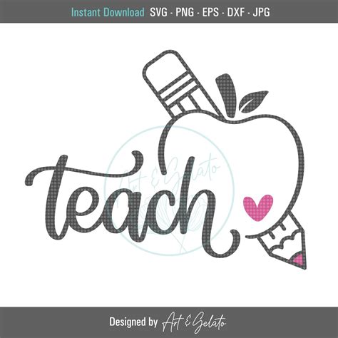teach apple pencil svg teach svg teacher svg teacher shirt etsy
