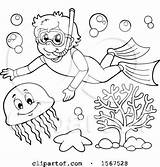 Clipart Snorkeling Jellyfish Lineart Boy Illustration Visekart Royalty Vector Clip 2021 sketch template