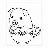 Pig Coloring Cute Piglet Teacup Pages Pigs Zazzle Kids Stamp Rubber Animal Colouring Simple Printable Tea Unicorn Animals Cake Printables sketch template
