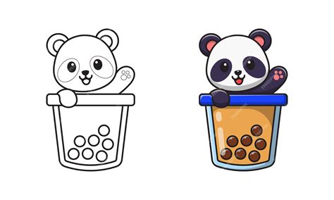 cute panda  bubble tea cartoon coloring pages  kids