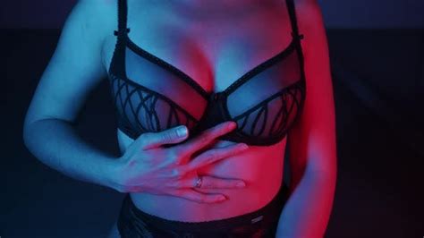 Sexy Brunette In Black Lingerie In Neon Lighting Stock Video Envato
