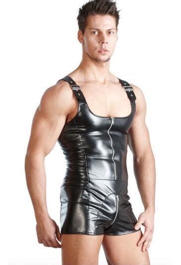 sexy men lingerie wetlook clubwear jumpsuit with straps