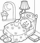Coloring Pages Night Sleep Sleepover Teddy Bear Time Party Pajama Goodnight Color Bed Tight Starry Printable Holidays Drawing Good Sleeping sketch template