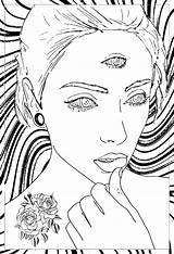 Coloring Pages Trippy Psychedelic Adults Woman Hippie Print Mystical Women Adult Drawing Awesome Mystic Eyes Thoughtful Background Color Printable Drawings sketch template