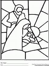 Stained Glass Coloring Window Pages Christmas Kids Nativity Simple Angel Scene Outline Drawing Printables Noel Printable Crafts Adult Cross Print sketch template