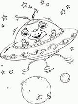 Alien Coloring Space Flying Saucer Aliens Kids Pages Finished sketch template