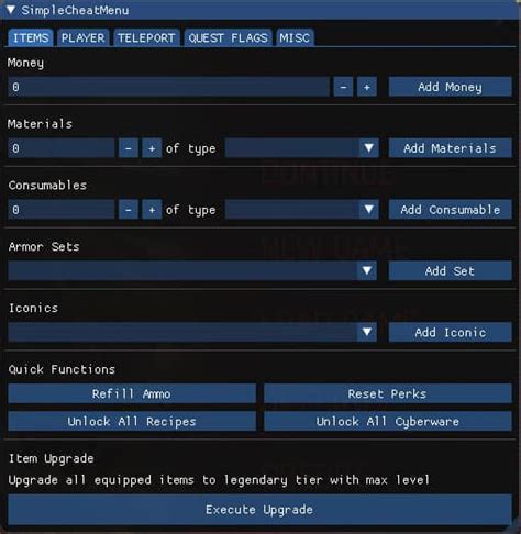 simple cheat menu  hotkeys cyberpunk  mod