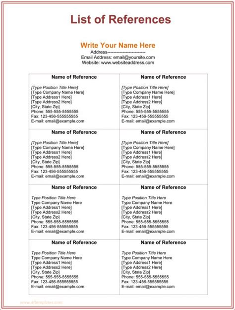 reference list template template business
