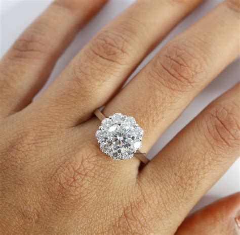 cluster ring ct sparkling diamond  white gold ring etsy