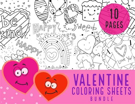 valentines day coloring sheet bundle etsy