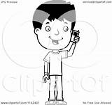 Boy Cartoon Talking Cell Phone Clipart Teenage Adolescent Coloring Thoman Cory Outlined Vector 2021 sketch template