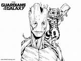 Groot Rocket Galaxy Guardians Pages Coloring Kids Printable Color sketch template