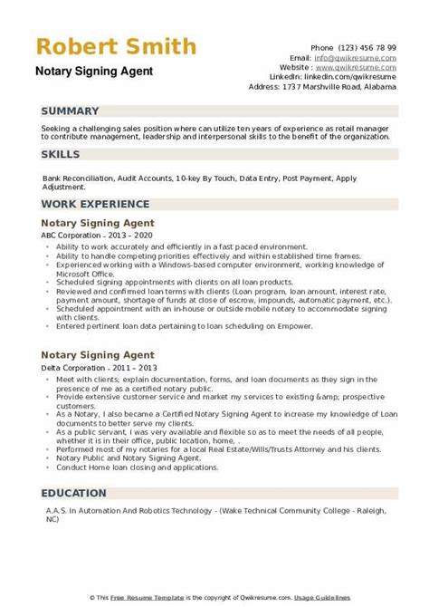 notary signing agent resume sample resumewd
