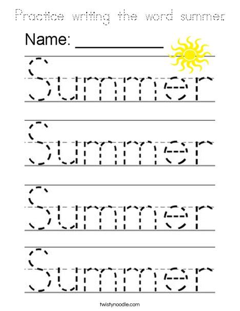 practice writing  word summer coloring page tracing twisty noodle