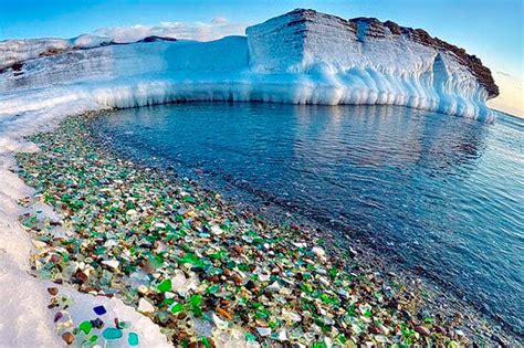 glass beach in russia turns empty beer bottles into