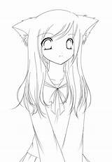 Neko Coloring Pages Getcolorings Anime Girl sketch template