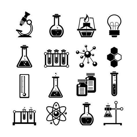 chemistry icons set black  vector art  vecteezy
