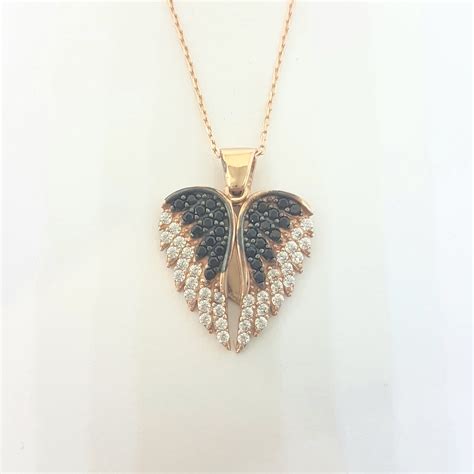 real solid gold elegant double angel wings  heart shape memorial