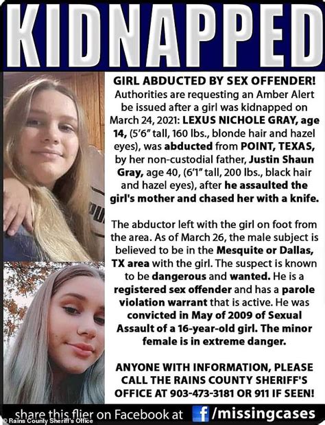 Texas 14 Year Old Girl Abducted By Estranged Sex Offender Father