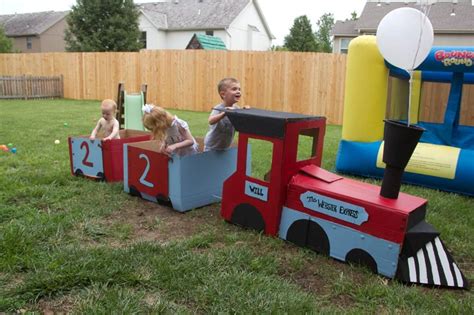 homemade train    cardboard   sons train birthday party