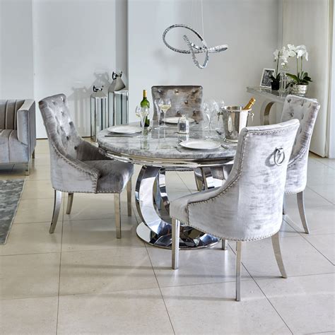oracle cm  grey marble dining table  parker grey velvet knocker chairs dining room