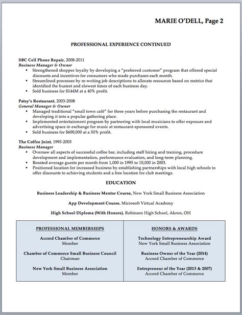 sample resume  business