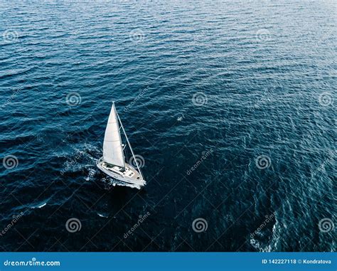aerial view  sailing ship yachts  white sails  deep blue sea stock photo image