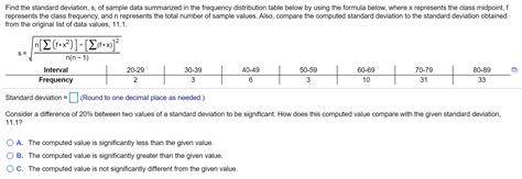 solved find the standard deviation s of sample data