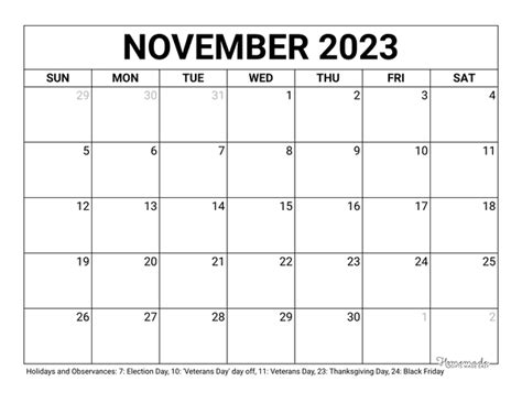 november  calendar  printable  holidays