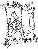 Precious Moments Coloring Pages Swing Tree 為孩子的色頁 sketch template