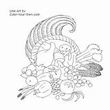Thanksgiving Cornucopia Coloring Line Pages Own Color sketch template