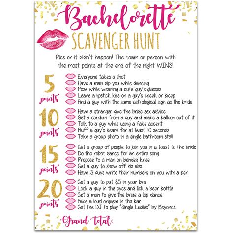 25 bachelorette scavenger hunt cards engagement funny girls night out