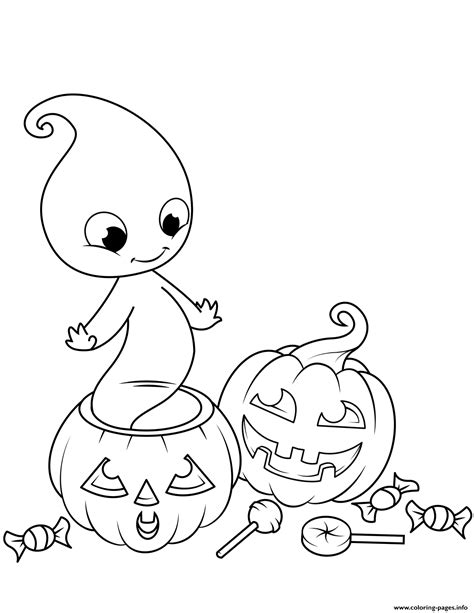 cute ghost  jack  lantern halloween coloring page printable