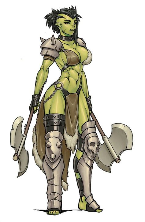 female orc fighter barbarian dual wielder axe pathfinder pfrpg dnd dandd d20 fantasy female