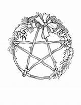 Pentagram Wreath Sabbat Wheel Coloring Pagan Wiccan Yule Samhain sketch template