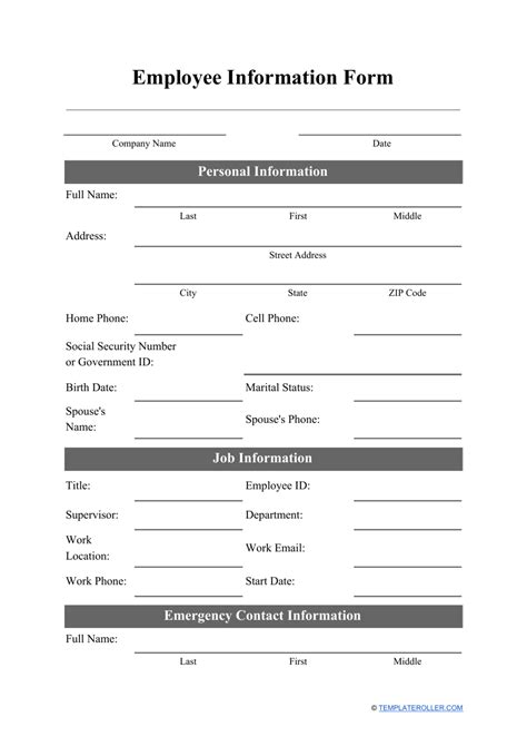 template printable employee information form templates printable