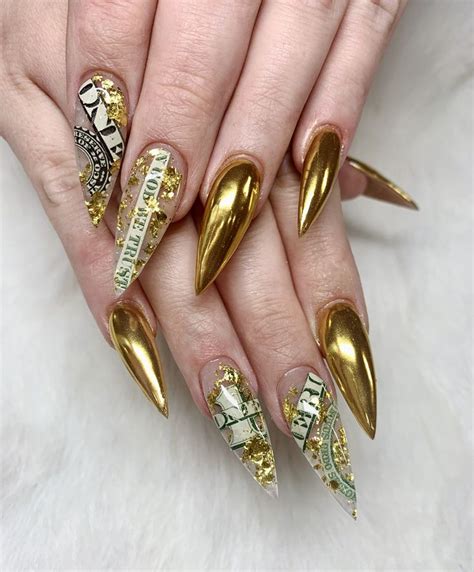 gold dollar bill nail design ideas vegas nails long acrylic nails