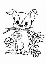Coloring Pages Puppy Flower Cute Kids Animal Drawing Printables Printable Animals Sheets Print Wuppsy Easy Dog Color Puppies Drawings Spring sketch template
