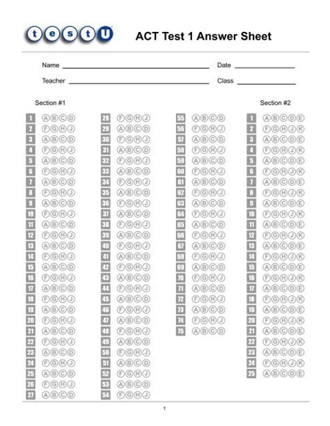 act test  answer sheet