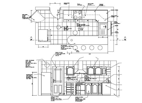 Autocad Drawing Of Kitchen Design Plan And Elevation Cad File Cadbull