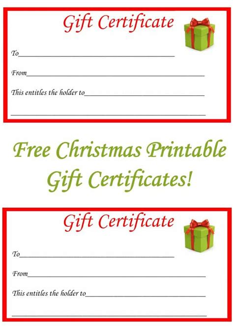christmas printable gift certificates  diary   frugal