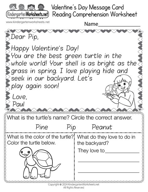 printable valentines day reading comprehension worksheet