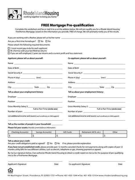 housing pre qualification fill  printable fillable blank